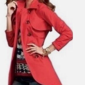 CAbi Red Trench Coat with Belt and Wide Collar